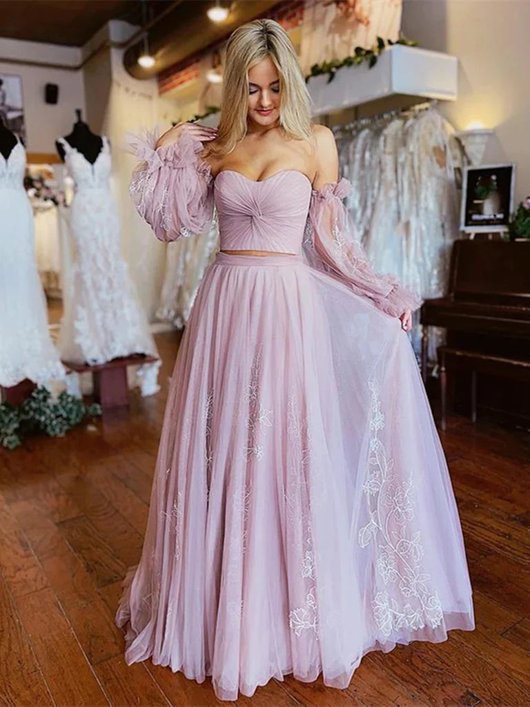 Wholesale Floral Lace Prom Dresses A Line Tulle Formal Evening Dresses